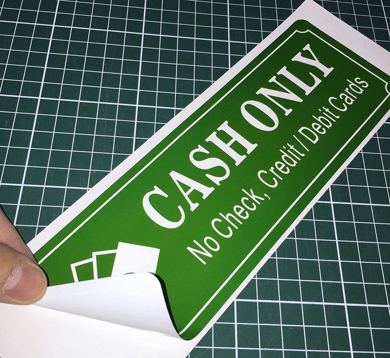 Outdoor/Indoor (2 Pack) 9" X 3" - Cash Only No Check Credit Debit Cards - Cashier Money Notice Sign Vinyl Label Sticker Decal - For Business Store, Shop, Office, Restaurant - Back Self Adhesive Vinyl